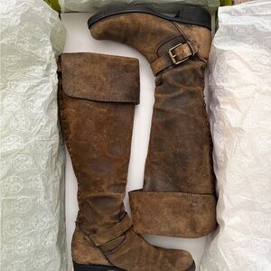 Tory Burch Tarulli Over the Knee Boots Distressed Brown Size 7